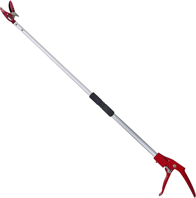 Tree Trimmer, 4 Foot Pole Pruner, Long Reach Pruning Shears, Cut and Hold Garden Clippers, Aluminum Lightweight Handle Fruit Picker, Branch Bypass Loppers