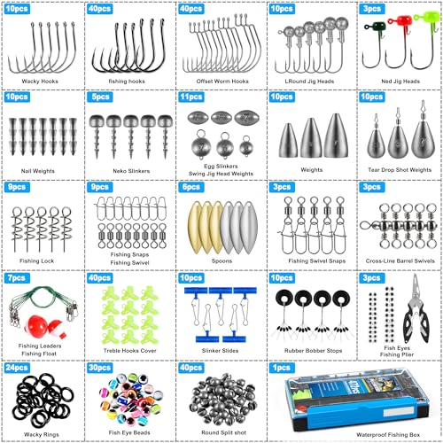 472PCS Fishing Accessories Kit, Waterproof Tackle Box with Tackle Included, Fishing Gifts for Men Included Hooks, Weights,...