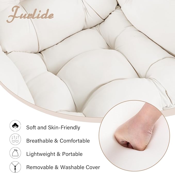 Furlide Lazy Chair with Ottoman, Comfy Fabric Accent Lounge Arm Chair with Lumbar Pillow and Folding Footrest, Reading Leisure Sofa Chair for Bedroom, Living Room, Dorm,Beige