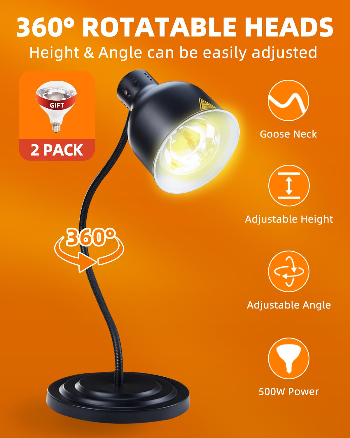 Food Heat Lamp: [Rapid-Heating Bulbs Included] [Steady Heating] Commercial Food Warmer Lamp, Electric Heat Lamp for Food Catering Food Warming Lamp for Buffet Parties,Black,N3