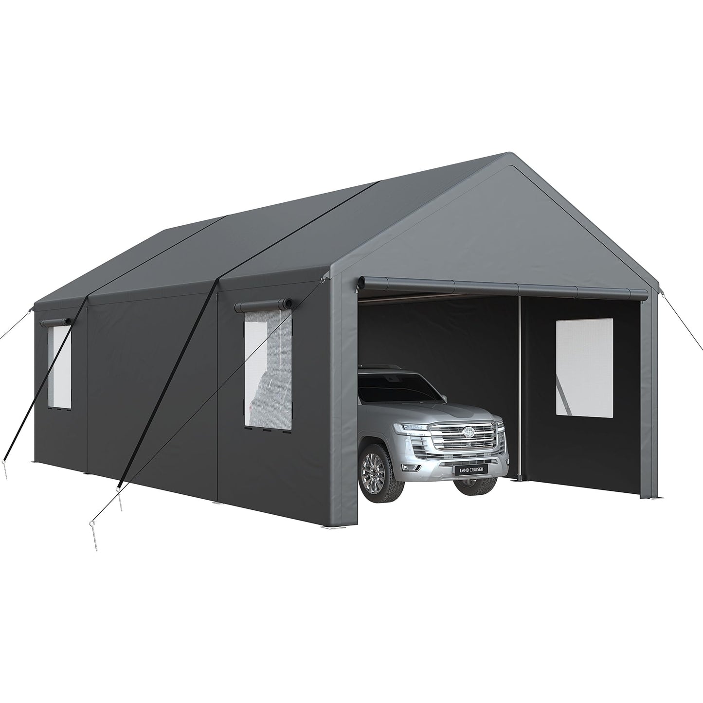 Polar Aurora 13x25 FT Carport, Carport Canopy, Heavy Duty Car Port with 2 Side-Opening Door & Roll-Up Windows, Portable Garage for Car, Truck, Boat, Motorcycle