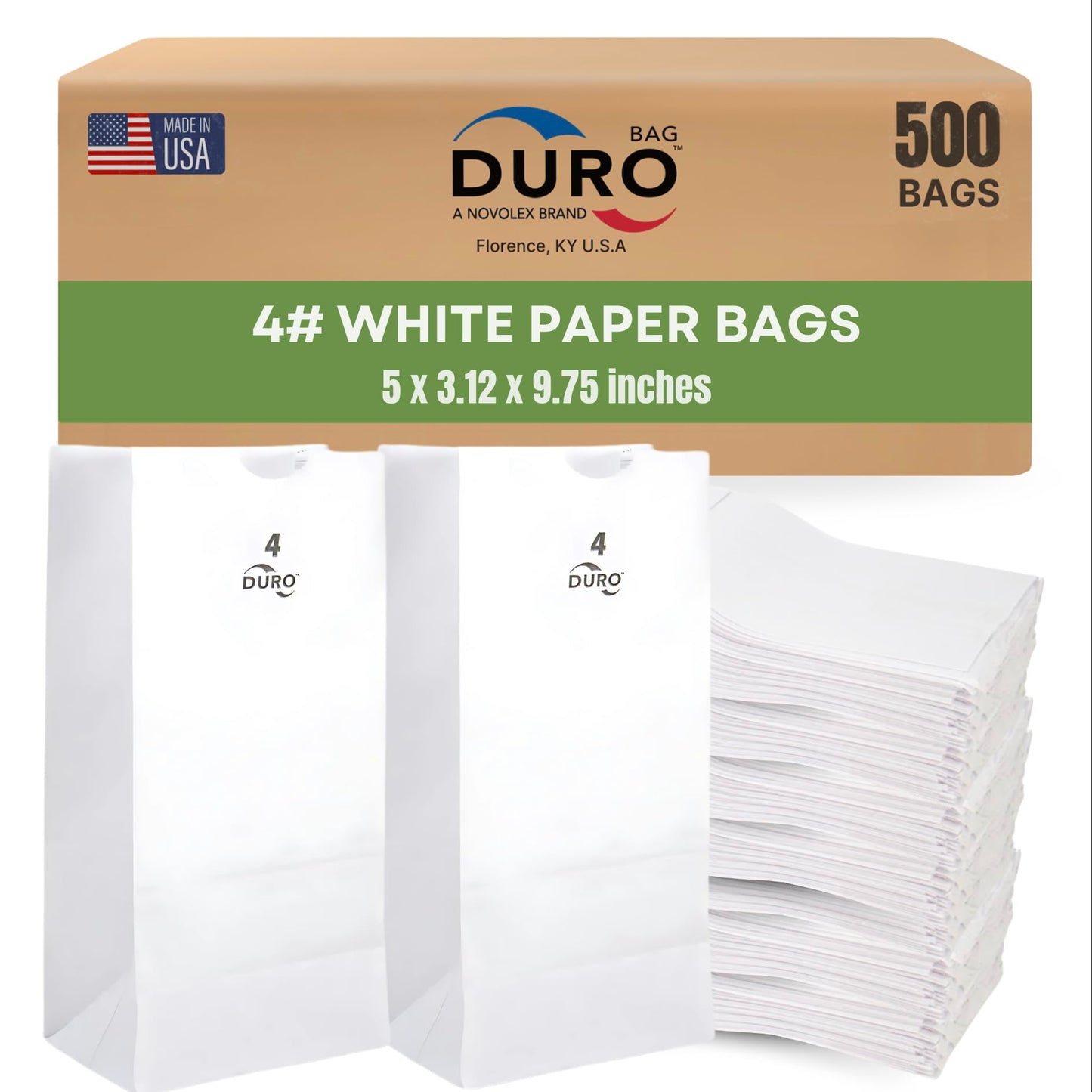 Duro 4# White Paper Bags 500-Count, White Sandwich Paper Bags, Candy, Snacks, Treats, Popcorn Bags & Bulk Disposable Lunch Sacks - 5.00 x3.12 x 9.75 Inches