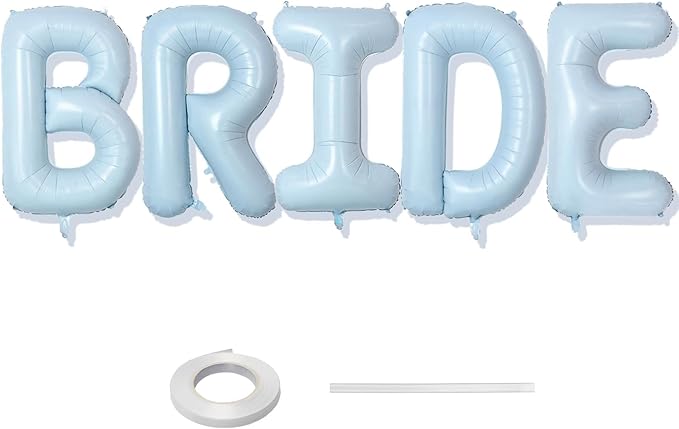 40 Inch Baby Blue BRIDE Balloons, Large Light Pastel Bride Foil Helium Balloon Banner for Bachelorette Something Blue Befo...