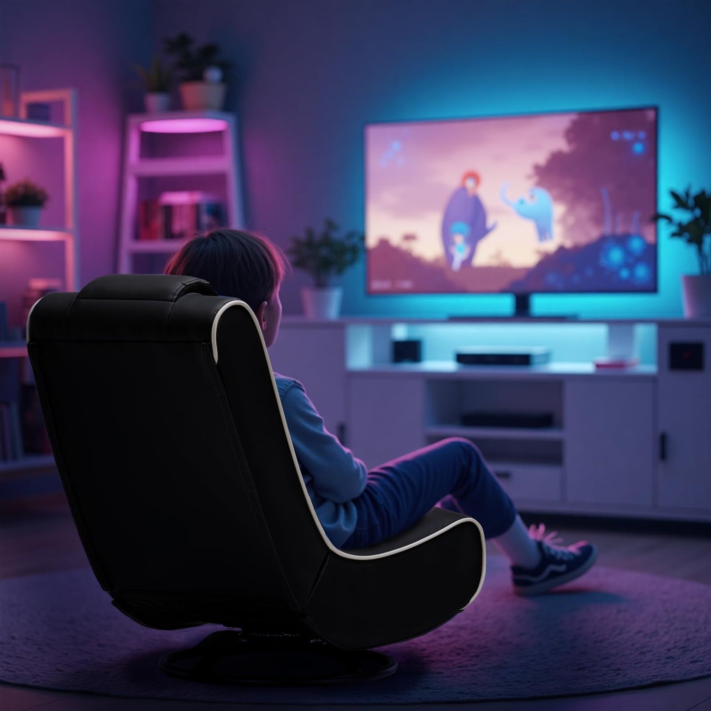 GTPLAYER Floor Gaming Chair Foldable Swivel Floor Chairs for Kids Boys Comfy Video Game Seat with 360° Multipurpose for Gamers, Bedroom or Game Room (Gold)