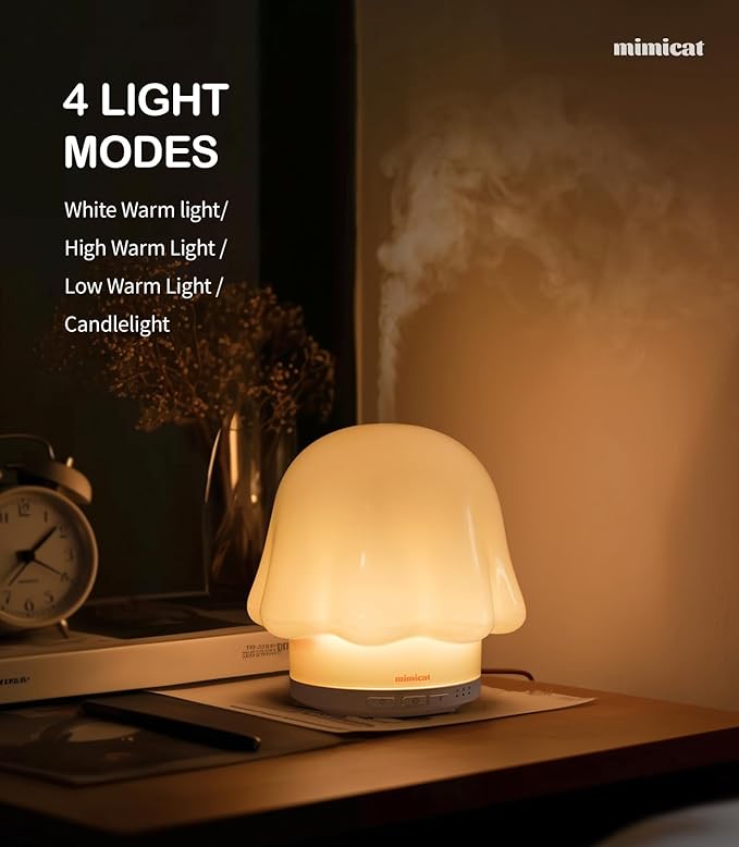 Essential Oil Diffuser for Home Glass: mimicat Timer 120ml Ultrasonic Cool Mist Aromatherapy Diffusers for Bedroom Office with Soft Night Light Cream White