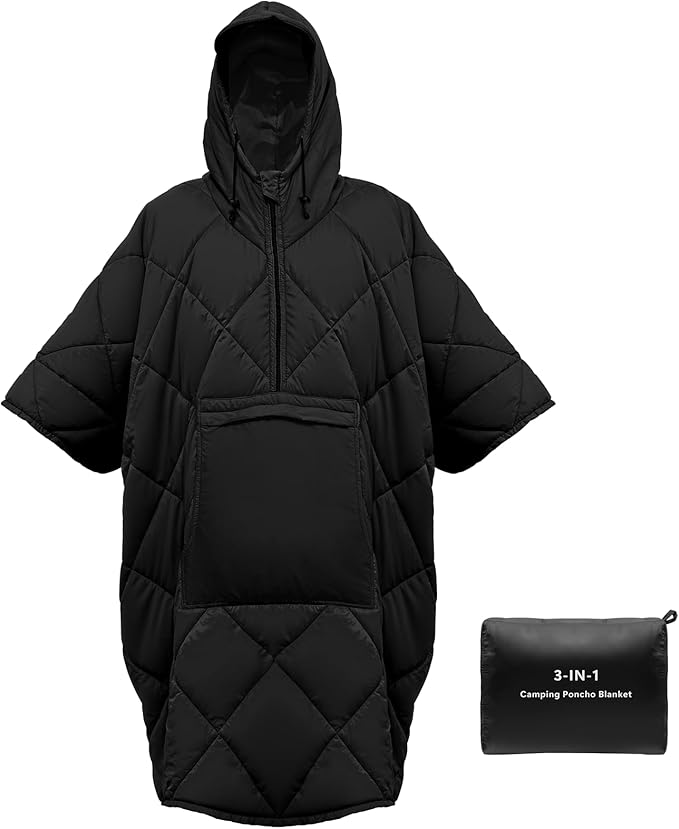 Qodia Camping Blanket Poncho, 4-in-1 Wearable Sleeping Bag Poncho, Ultralight Waterproof Outdoor Blanket & Travel Pillow f...