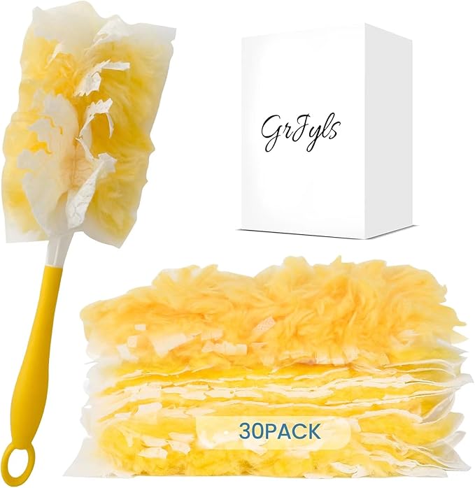 Duster Refills Bulk Compatible with Swiffer Dusters Swiffer Microfibre dust Cleaner for Cleaning Home, Office, Furniture (Yellow, 20 PCS (180°)+ 10 PCS (360°)+ Handle)