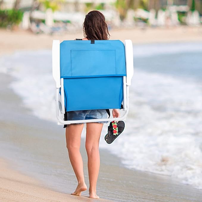 UDeuxff Folding Backpack Beach Chair,Portable Camping Chair with Storage Cup Holder & Adjustable Headrest,Backpack Lawn Chairs for Sunbathing,Camping (Blue)