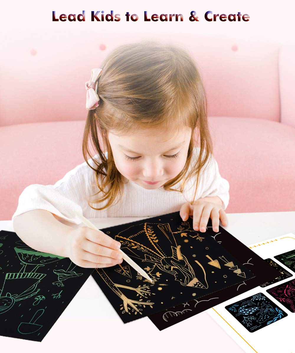 BESTING 52 Pcs Rainbow Scratch Paper Art Set 8.3" x 11.02" Black Scratch Off Big Size Art Book Crafts Kit Ideal for Kids DIY Party Favors Game Activities Birthday and Christmas Gifts (SP862)