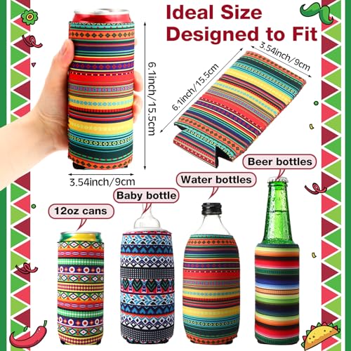 Nitial 16 Pcs Mexican Soda Cooler Sleeve Summer Neoprene Can Cover for 12 oz Beer Bottle Drink Sleeve Beverages Fiesta Par...