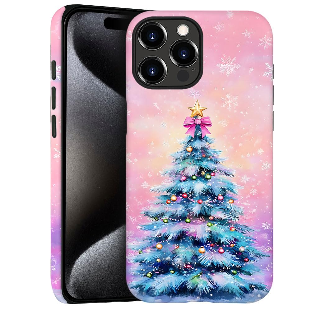 DJSOK Compatible with iPhone 14 Pro,Frosted PC Anti-Scratch Shockproof Case - Christmas Tree Pink
