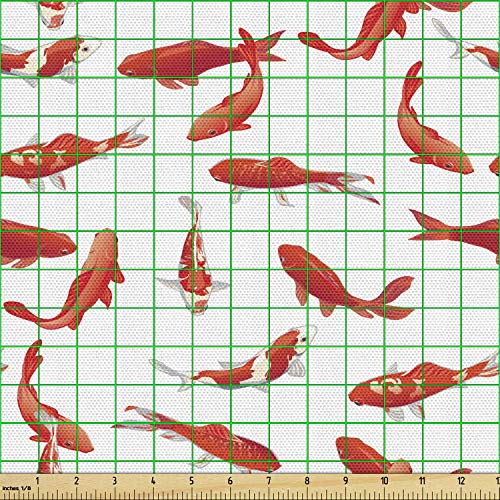 Ambesonne Koi Fish Fabric by The Yard, Eastern Japanese Exotic Koi Fish Common Carp Calm Water Garden Graphic Design, Deco...