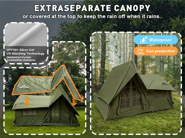 SENLEETO 8/10/12 Person Large Inflatable Tents for Camping, 4 Season Blow Up Tents with Canopy/Rainfly, Luxury Inflatable ...