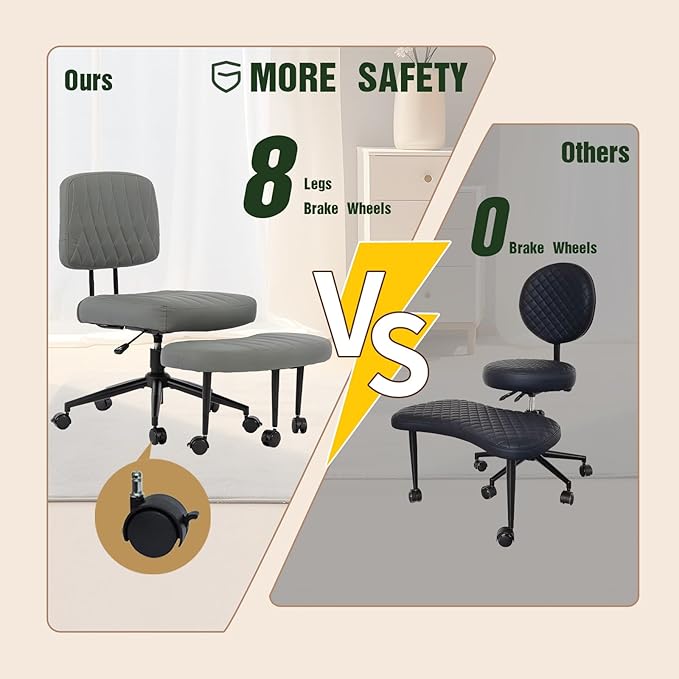 Ergonomic Cross Legged Office Chair with Wheels, Wide Seat and Backrest for Meditation, ADHD Cross Legged Office Chair with Adjustable Height, 360°Rotating Footrest for Yoga Home Office