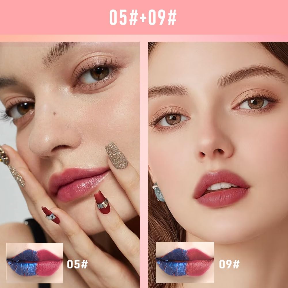 Lip Stain Peel Off Set–Long Lasting Waterproof Lip Tint, Smudge Proof Transfer Resistant Lip Stains Tattoo,High Pigment Matte Lip Color, Kiss Proof Peel Off Lip Stain Masque, Stay Lip Makeup 05+09