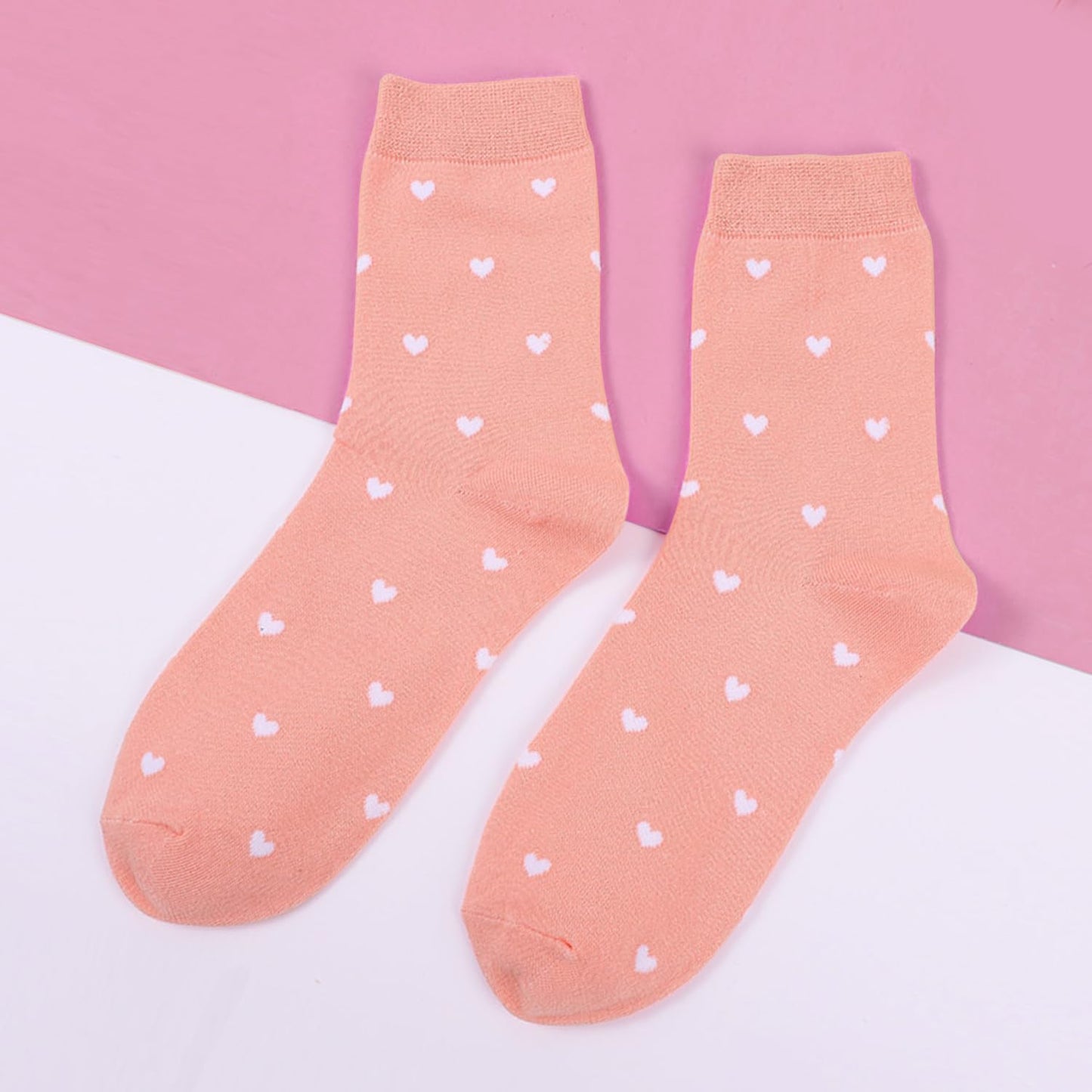 LAVIENTOES Women’s Cute Heart Pattern Crew Socks – 3 Pairs Colorful Novelty Gift Set – Soft Cotton Cozy Socks for Casual Wear