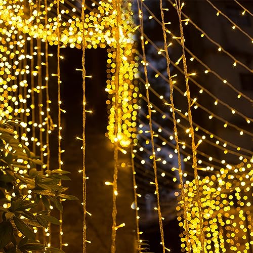 WATERGLIDE 300 LED Curtain Lights, Remote Control Christmas Decorative Hanging String Lights, 8 Lighting Modes, Plug in fo...