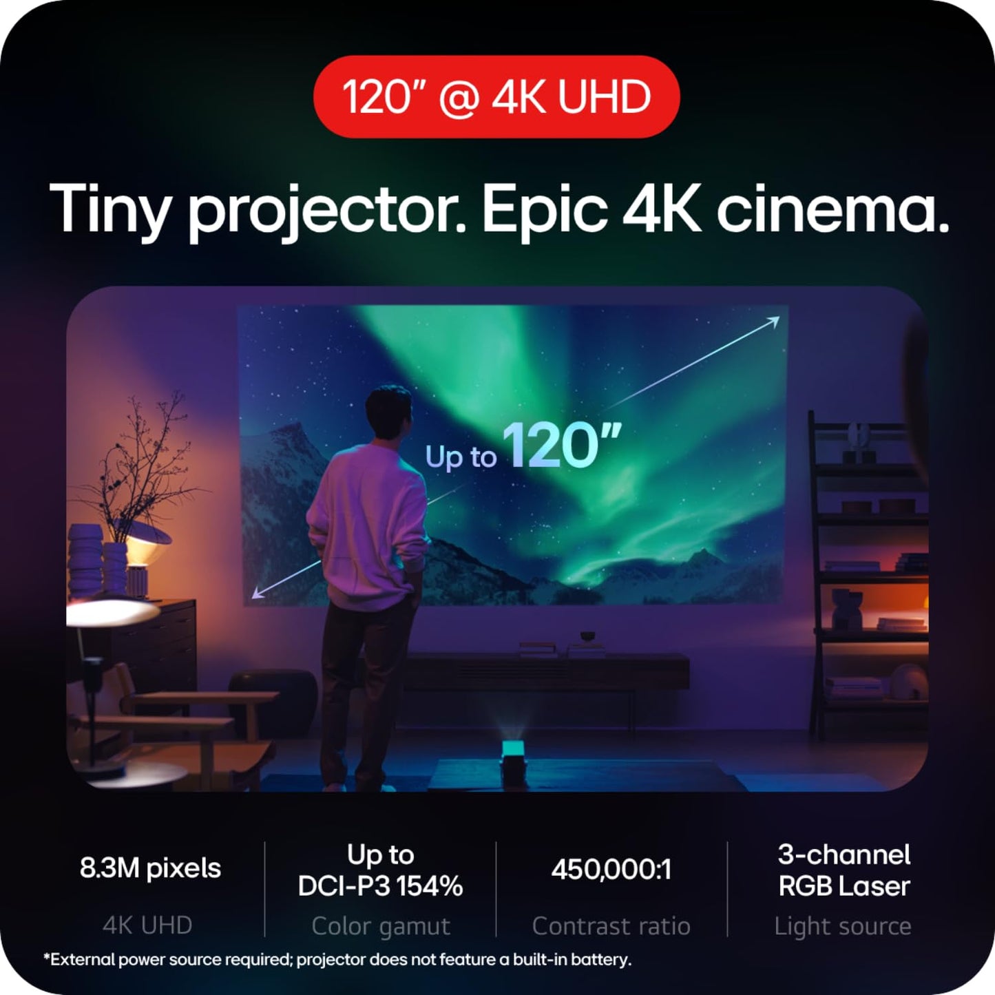 LG CineBeam Q HU710PB 4K Smart Portable Projector with Auto Screen Adjustment, Auto Focus, RGB Laser, Up to 154% DCI-P3, 450,000:1 Contrast Ratio, Built-in Speakers, HDR10, HDMI, USB, HID