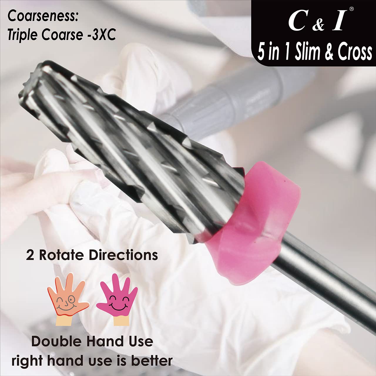 C & I 5 in 1 Nail Drill Bit, Cross & Slim Edition, Professional Nail Drills for Electric Manicure Drill Machine (Triple Coarse -