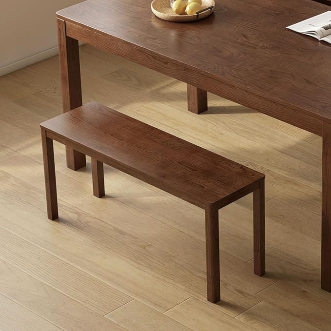 Vadisun 100% Solid Oak Wood Dining Bench, 39.6'' Entryway Bench Extra Chair Seat Long Ottoman with Squre End & Round Corner for Kitchen Living Room Bedroom, Walnut