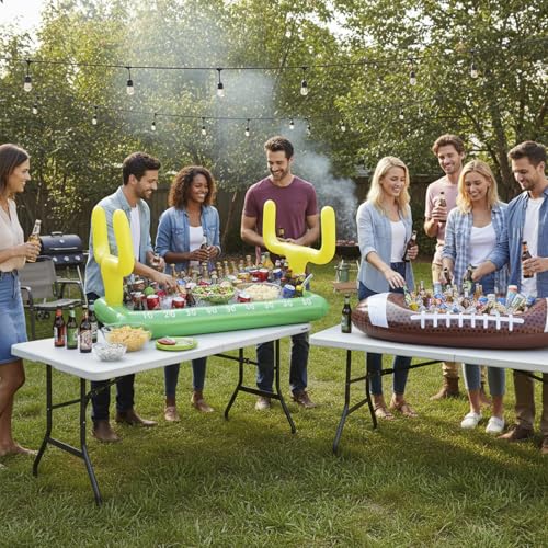 Inflatable Football Stadium Cooler Set, 2-Piece Football Ice Buffet Serving Bar for Food & Drinks, Tailgate Party Supplies...