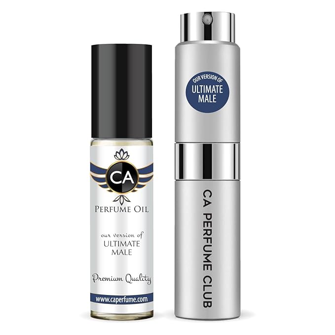 CA Perfume Duo Impression of Ultimate Male For Men Perfume Layering Set Mens Cologne Long Lasting Travel Size EDP + Body Oil Roll-On Bottle 0.27 Fl Oz+0.33 Fl Oz
