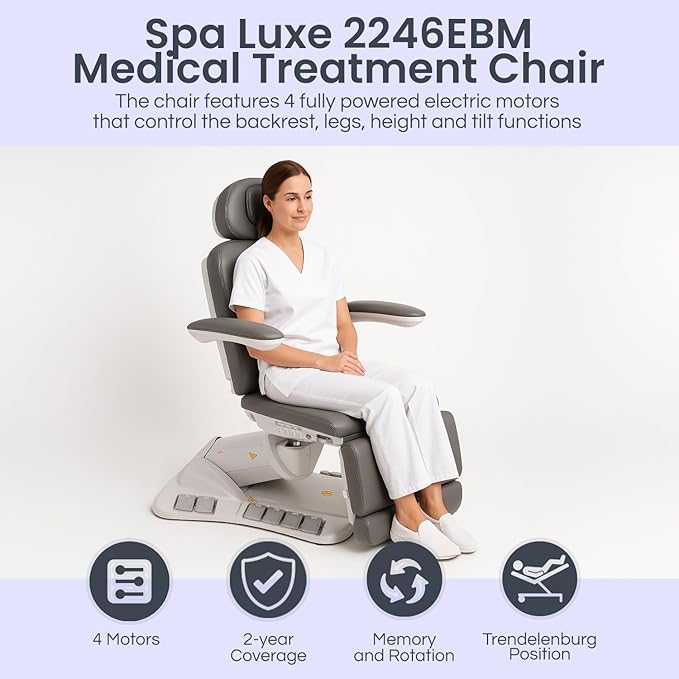 Premium Facial Bed for Esthetician, Electric Med Spa Chair with 120° Rotation, Built-in Foot Controls, Medical-Grade Microfiber, 2-Year Warranty, Memory Functions - 2246EBM, Dark Gray