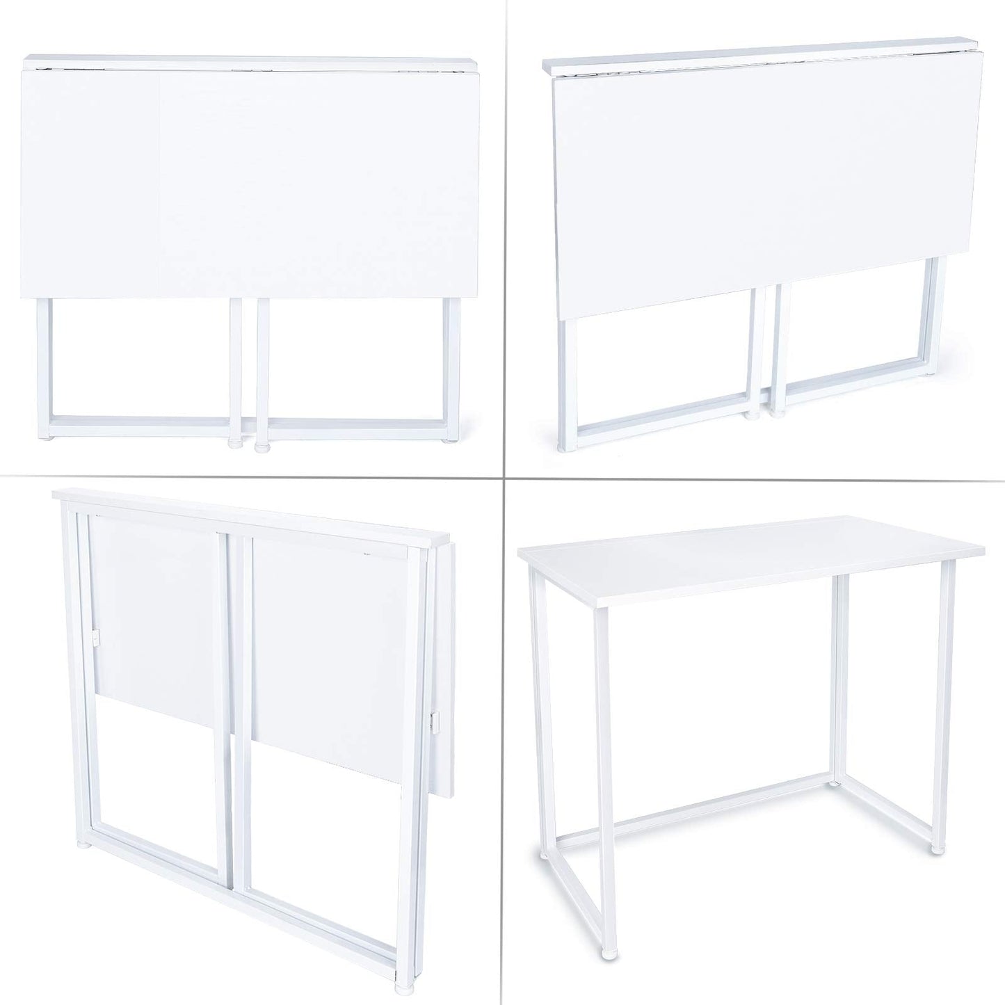 Leopard Folding Computer Desk for Small Spaces, No-Assembly Space-Saving Home Office Desk, Foldable Computer Table, Laptop Table, Writing Desk, Compact Study Reading Table (White)