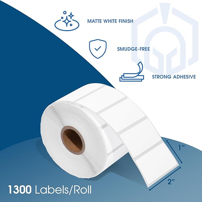 Spartan Industrial - 2" X 1” Direct Thermal Labels, Perforated UPC Barcode FBA Labels, Compatible with Rollo & Zebra Desktop Printers - 10 Rolls, 1300/Roll