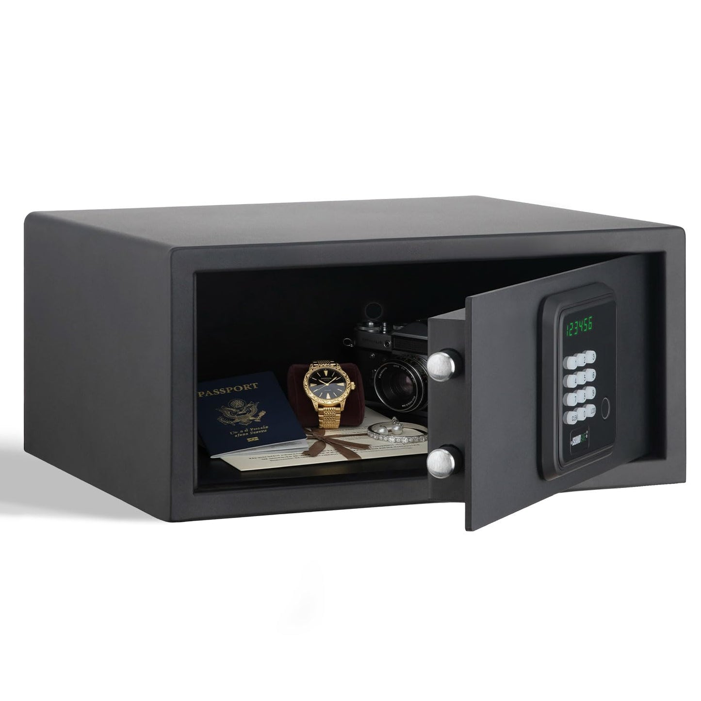 ISLANDSAFE Hotel Safe 1.1 Cubic Feet Home Safe with Digital Keypad, Hotel & Home Dual-Use Safe with Audit Function,Administrator Password,Security Lock Box for Laptop,Jewelry,Watch (Black,Fingerprint)