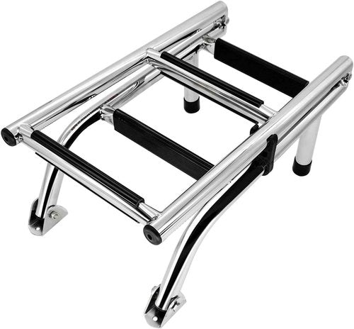 Folding Stainless Steel Boat Ladder 4 Step Pontoon 2+2 Step Portable Transom Mount Marine Stepladder, Rated to 400 Pounds