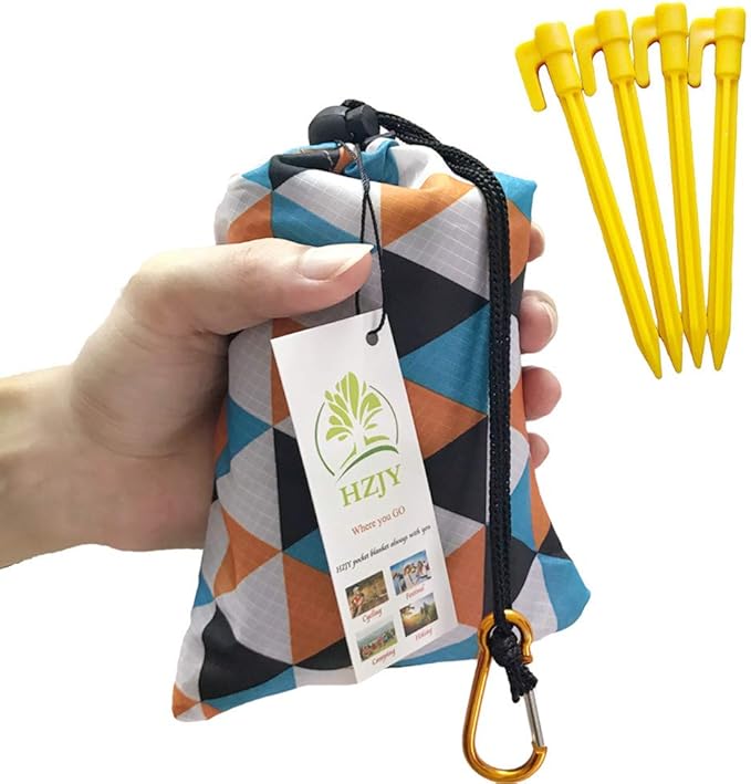 HZJOYUE Outdoor Blanket (71" x 55") -Compact, Lightweight, Sand Proof Pocket Blanket Best Mat for The Beach, Hiking, Trave...