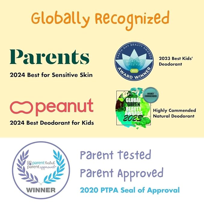 MONA 100% Natural Deodorant for Kids | Safe For Girls & Boys with Sensitive Skin | Baking Soda Free, Aluminum Free | Vegan, Non-GMO, Gluten and Cruelty free (2-PK ORANGE 1.76 Oz each)