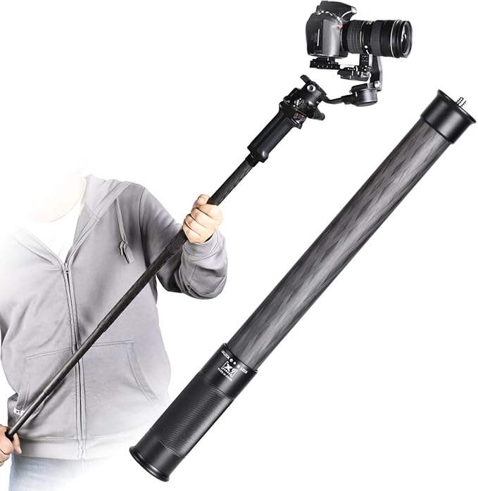 SHINEWEE Carbon Fiber Extension Pole – 4-Section Fast Twisting Lock Design | 1/4" Screw Mount for Camera, Phone, Gimbal & ...