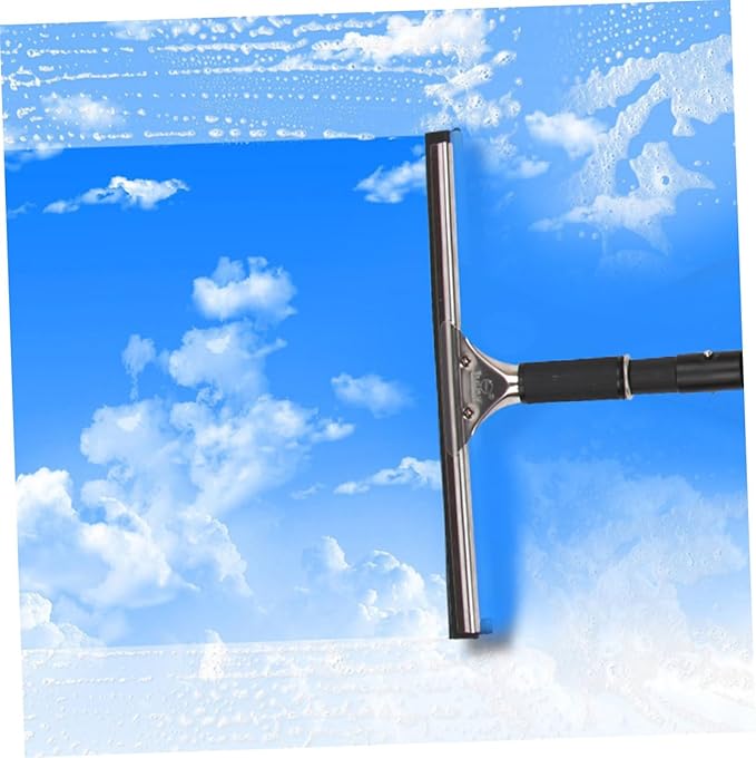 VALICLUD Professional Telescopic Handle Window Squeegee with Water Applicator for Glass Cleaning Extendable Stainless Steel Rod Ergonomic Grip Rubber Blade for Windows Mirrors Tiles