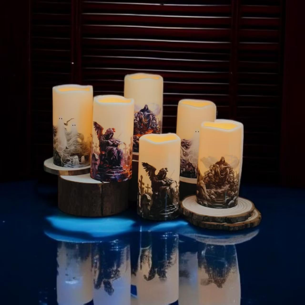 Gothic Style Weatherproof Fall Halloween Decorations LED Flameless Candles with Remote Control Timer Function 2AA Battery Operated, 3" Diameter5.7 Height, Outdoor/Indoor Use, Set of 6