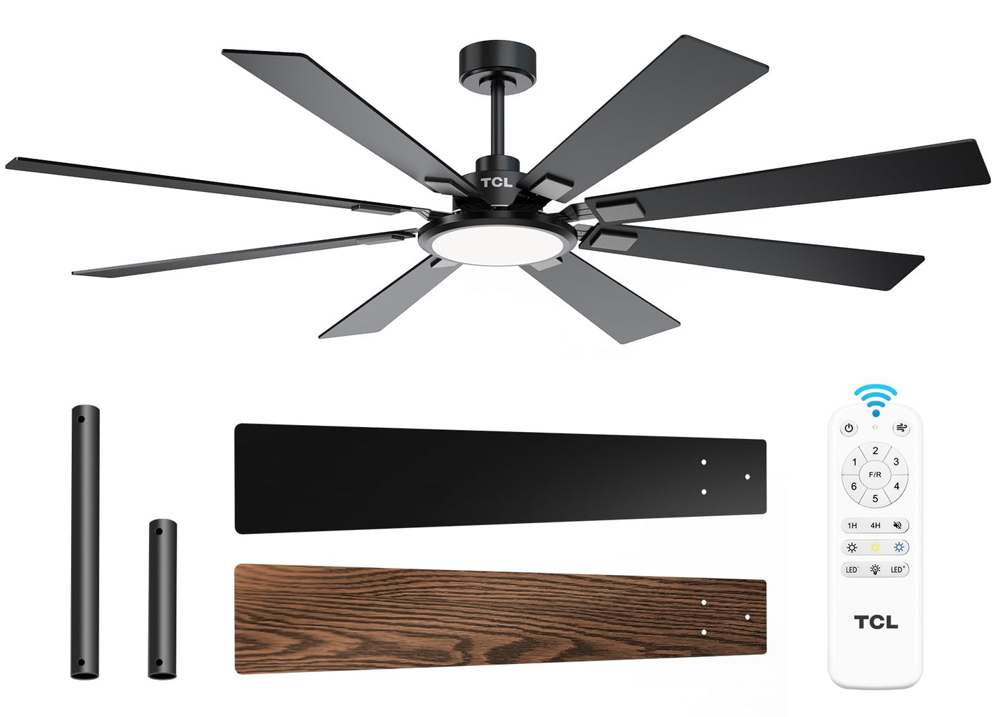 TCL Ceiling Fans with Lights and Remote: 8 Blades, Quiet Reversible DC Motor, Dimmable Super Bright LED, Noiseless Large Modern Fan for Room, Outdoor, Commercial and Industrial Use (Black, 62 Inch)