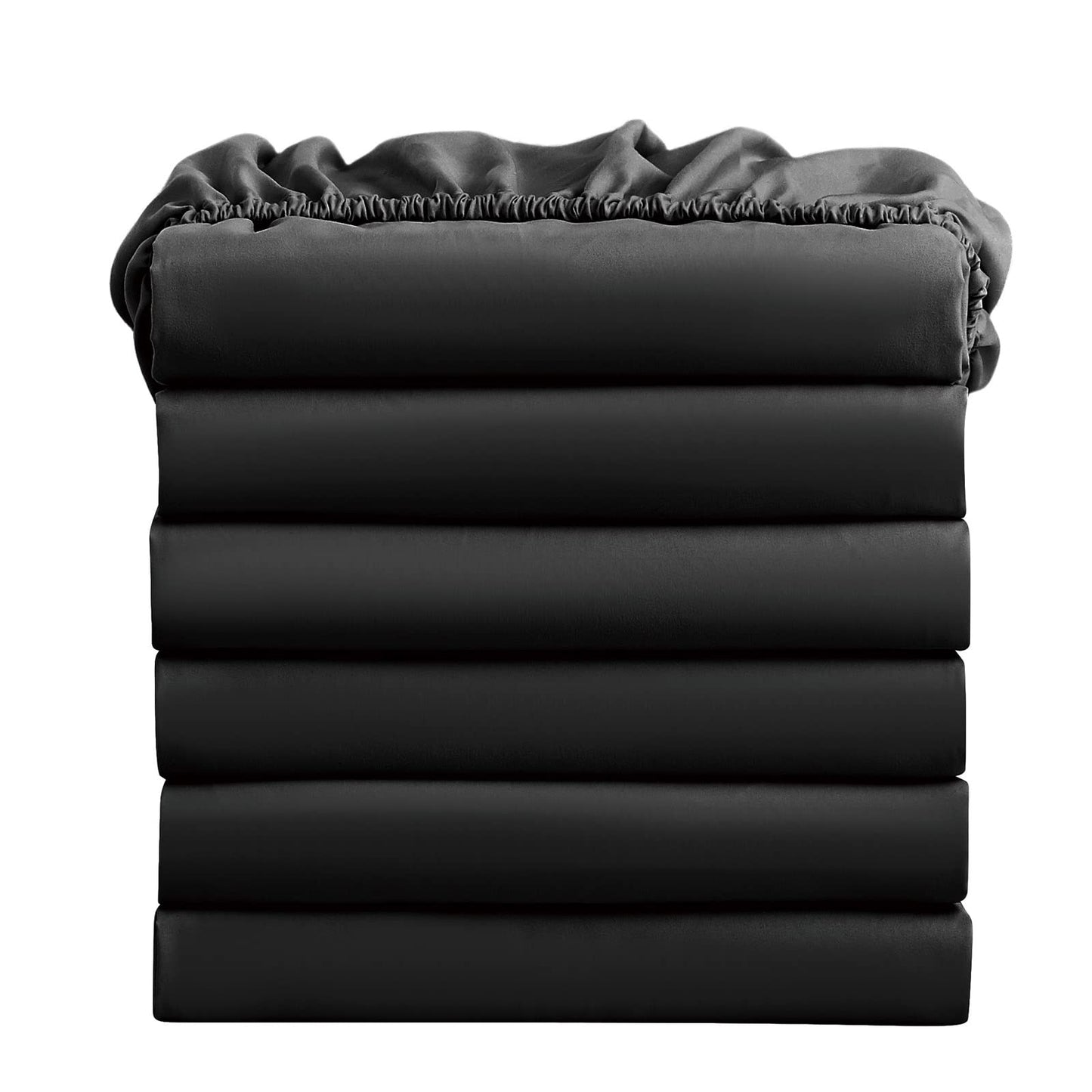 FreshCulture King Fitted Sheets, Bulk Pack of 6, Deep Pocket, Soft Microfiber Bottom Sheets for Home, Salons, Hotels, King Size Fitted Sheets Only (Black)