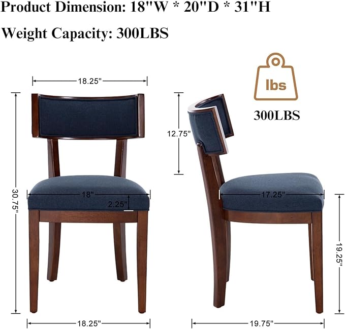 DM Furniture Cozy Upholstered Farmhouse Dining Chair Set of 6, Solid Wood Frame Rustic Side Chair, Curved Back Armless Kitchen Chair for Inviting/Dining/Living Room/Restaurant, Space Saving, Blue