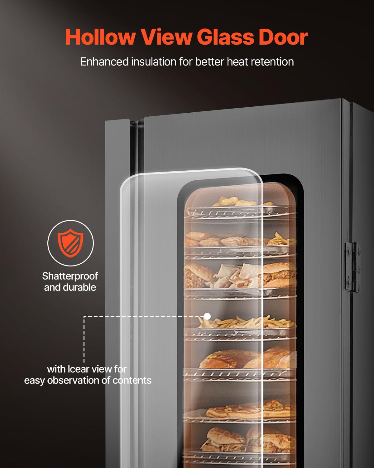 VEVOR Hot Box Food Warmer, 16-Tier Large Concession Warmer with Water Tray, Glass Single-Door and Adjustable Shelves, Stainless Steel Food Warmer Cabinet, Ideal for Storing Pizza, Chicken, Restaurant