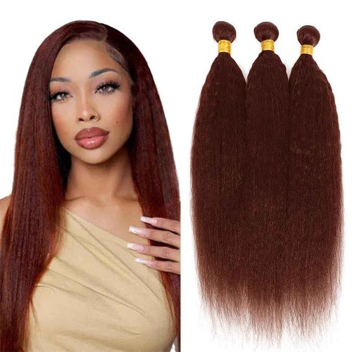 Giginger Brazilian Human Hair Bundles 18 20 22 Inch Brown Copper Red Yaki Wave 3 Bundles Human Hair Unprocessed Virgin Quick Weave Hair for Black Women