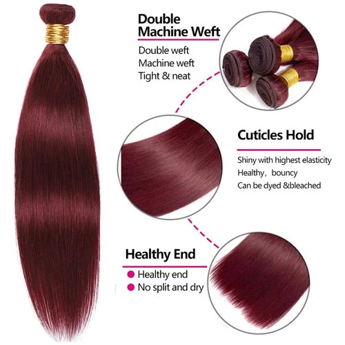 Vinmdonm Burgundy Bundles Human Hair 99J Straight 3 Bundles 18 20 22 inch 8A Brazilian Virgin Hair Extensions 99J Bundle 300g