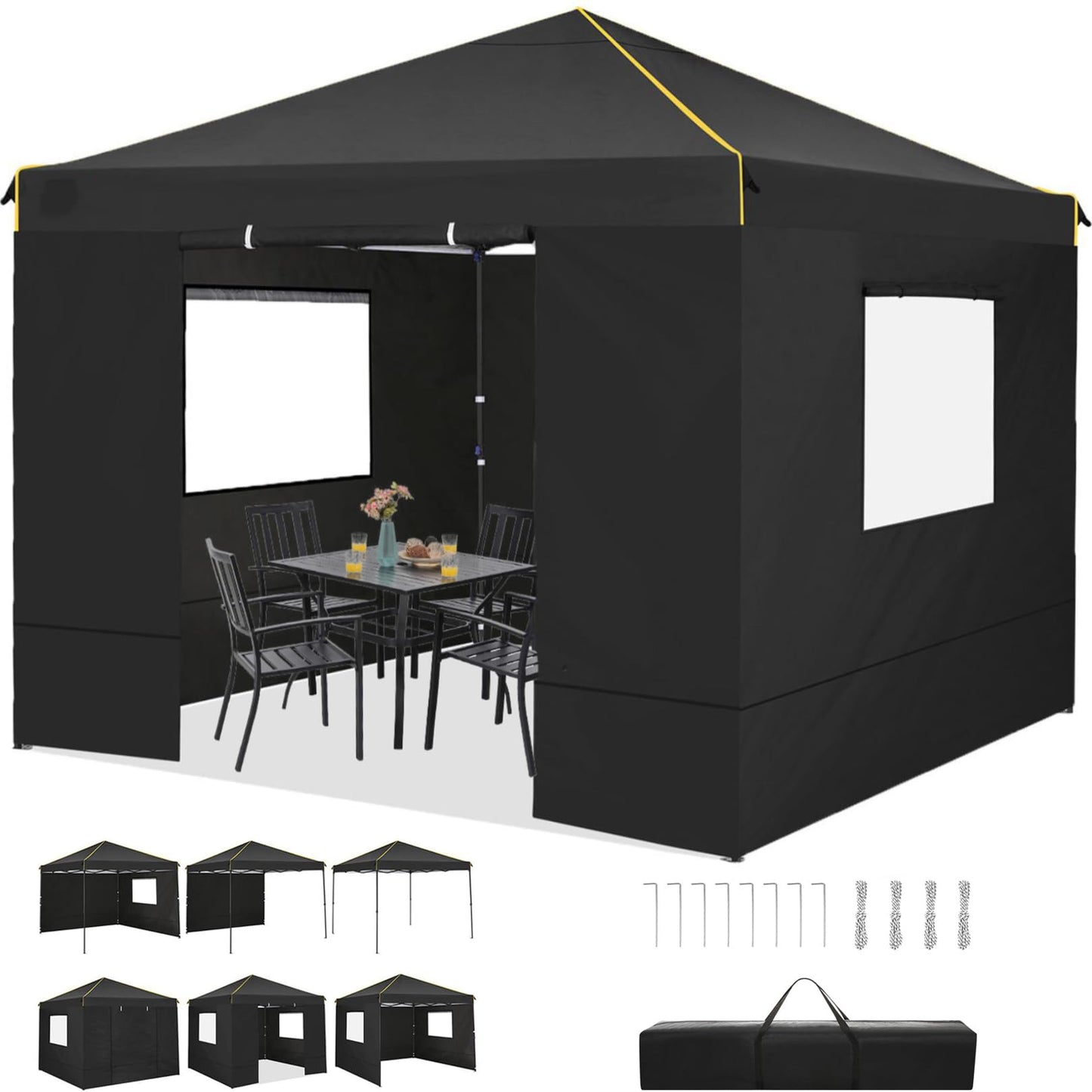 COBIZI Canopy Tent, 10x10 Pop Up Canopy Tent with Sidewalls and Roll-up Ventilated Windows with Mosquito net, Ez Outdoor Commercial Instant Gazebo Tent for Party Waterproof with Carrybag