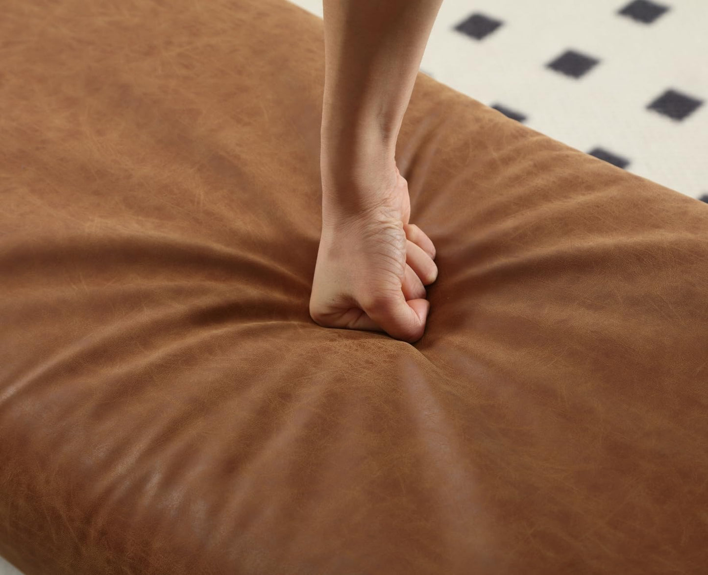 ROCITY Leather Bed Bench 55 Inch Long Bedroom Bench Padded Upholstered Ottoman Bench with Removable Pillows Modern Rectangle Entryway Bench Seat for Living Room/Foyer, Brown