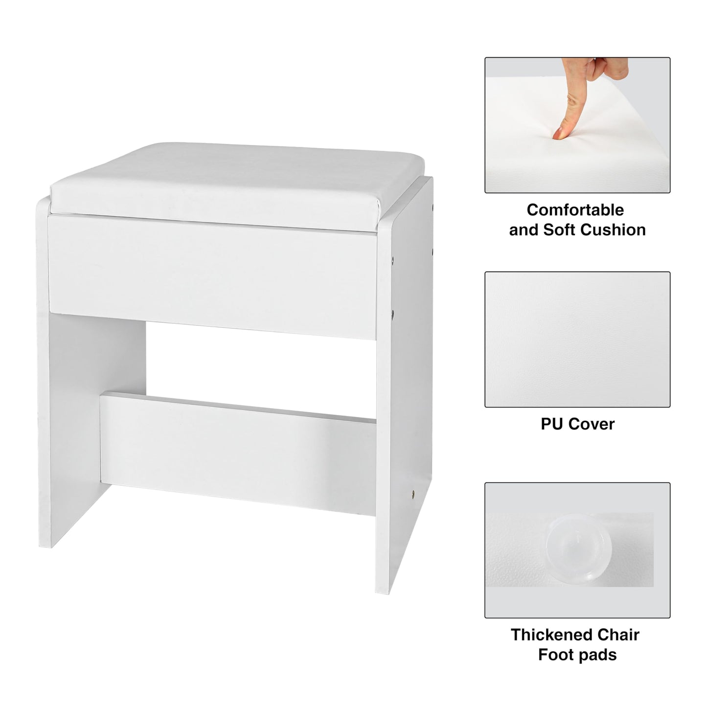 KAMABOKO Makeup Vanity with LED Lighted and Large Mirror, Vanity Desk with Drawers & Power Outlet, 3 Lighting Colors, Dressing Table with Cushioned Stool, White