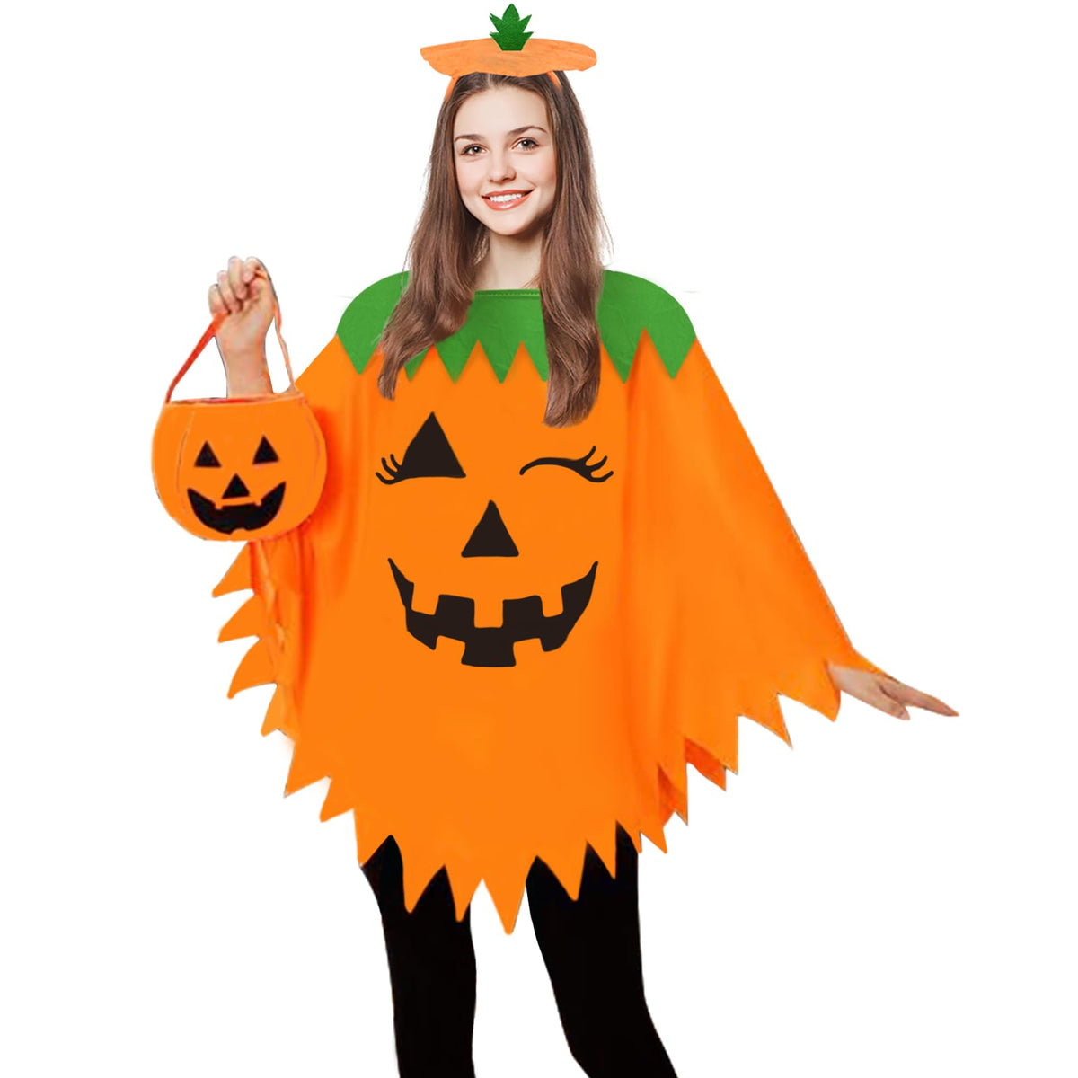 AOLIUP Halloween Pumpkin Costume for Women: Funny Adult Pumpkin Poncho Costumes for Halloween Cosplay Party Clothes with Headband Bag
