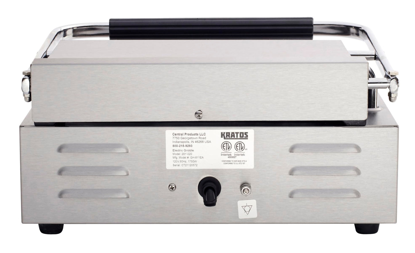 Kratos Commercial Electric Panini Sandwich Grill with Grooved Plates, 14" x 9" Cooking Surface, Commercial Countertop Panini Press, 120V, 1750W (29Y-020)