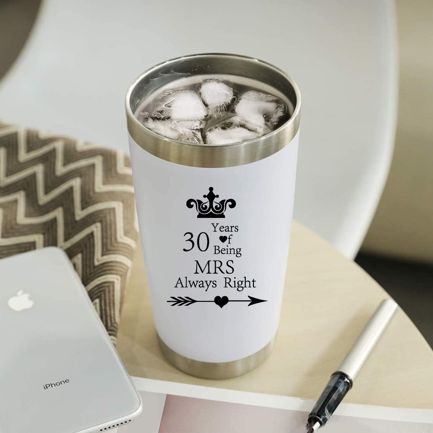 HLIKEM Set of 2 Wedding 30th Engagement Anniversary Tumblers for Couples Parents 20 OZ Stainless Steel Insulated Car Tumbler Travel Mug Mr Right Mrs Always Right 30 Years Anniversary Funny Present