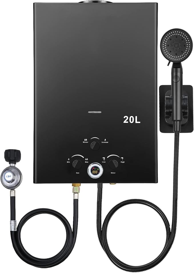 Tankless Propane Water Heater - 5.26GPM 20L, Outdoor Portable Gas Instant Hot Water Heater with Digital Display and Multi-...