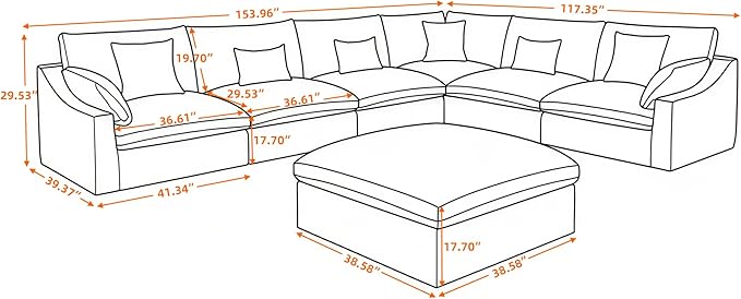 WJShome Cloud Couch for LivingRoom,153" U Shaped Modular Sectional Sofa with Ottoman,Down Filled 7 Seater Convertible Sleeper Sofa Bed Oversized Furniture Sets,Khaki